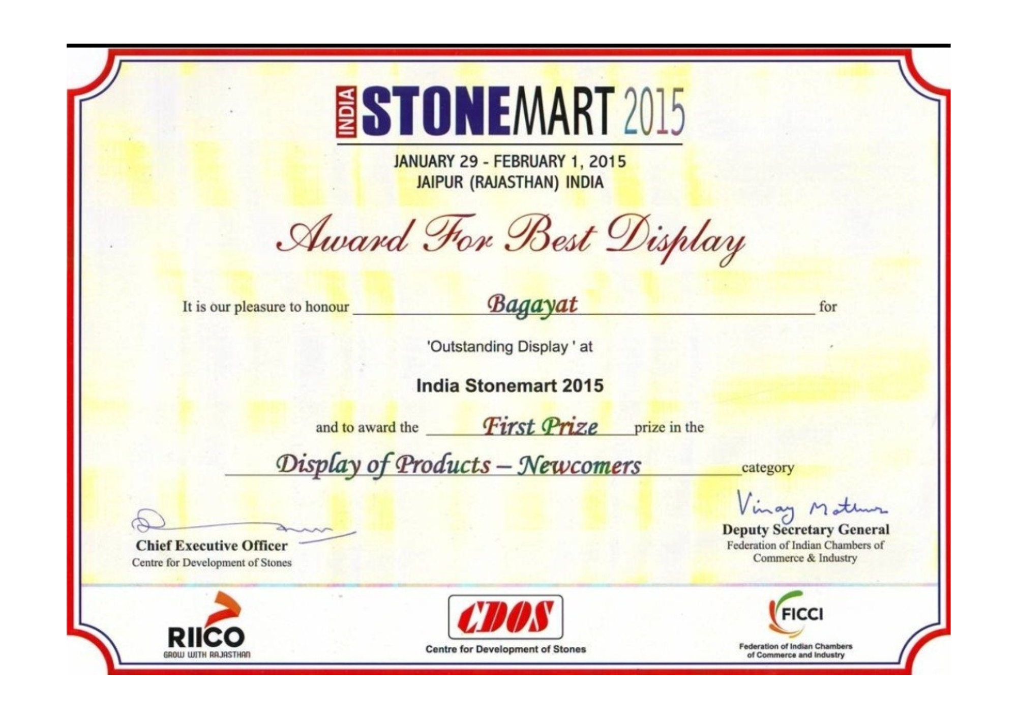 Best Display Award Stone Mart 2015